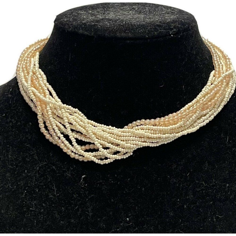 Vintage Miriam Haskell Seed Bead Necklace Choker Collar Faux Pearl Hook Clasp